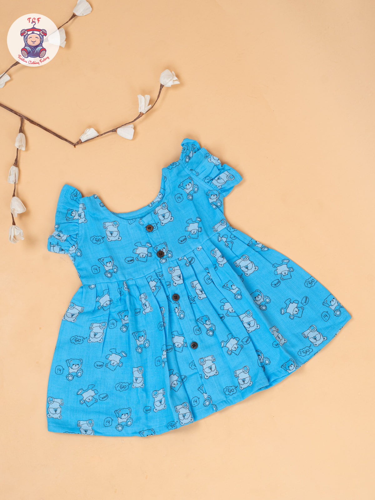 Blue - Teddy Printed Muslin Frocks
