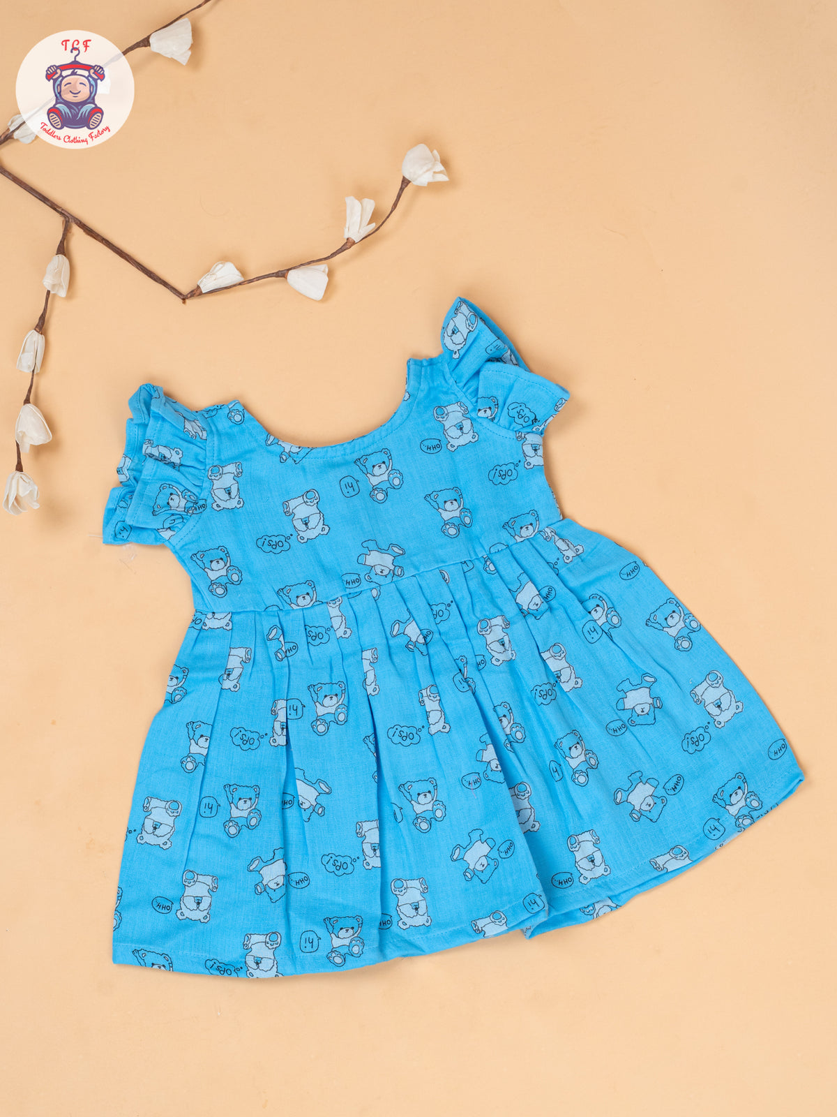 Blue - Teddy Printed Muslin Frocks