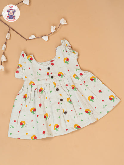 White - Floral Printed Muslin Frocls