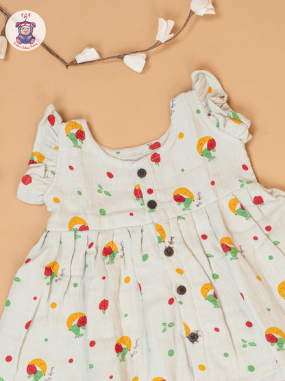 White - Floral Printed Muslin Frocls
