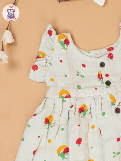 White - Floral Printed Muslin Frocls