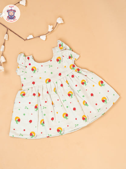 White - Floral Printed Muslin Frocls