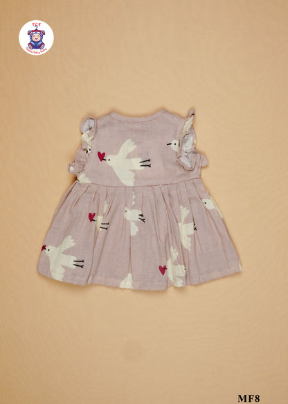 Light Brown -  Girls Readymade Muslin Frocks