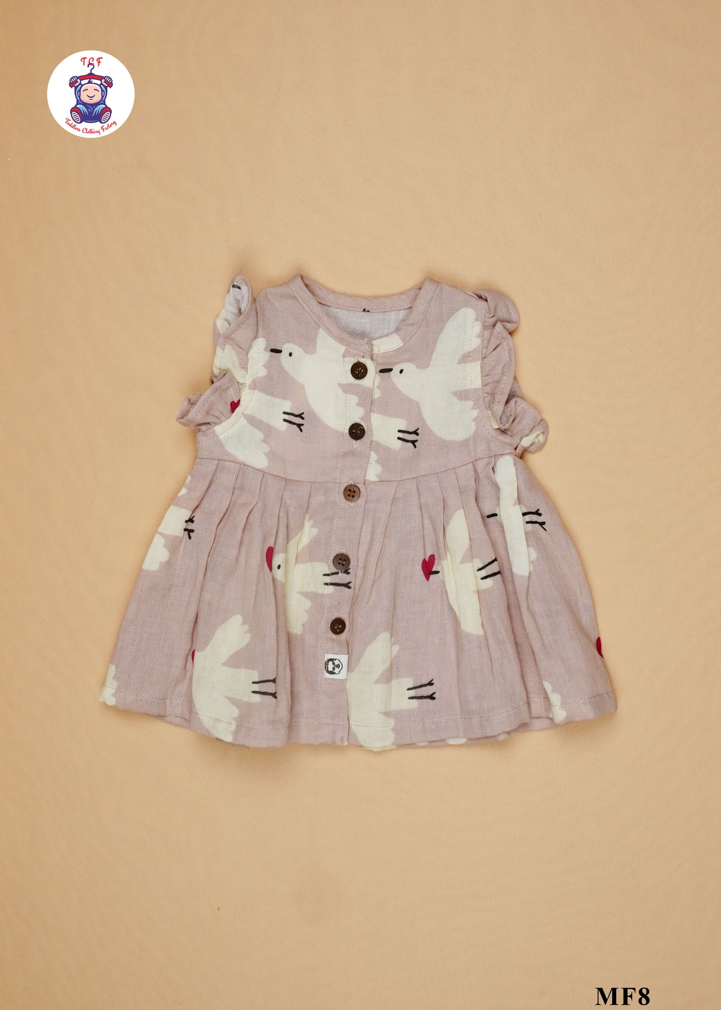 Light Brown -  Girls Readymade Muslin Frocks
