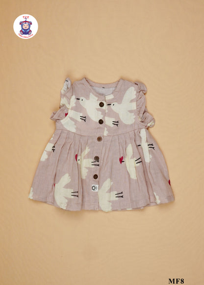 Light Brown -  Girls Readymade Muslin Frocks