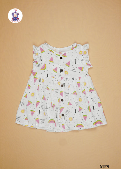 White & Watermelon - Girls Readymade Muslin Frocks