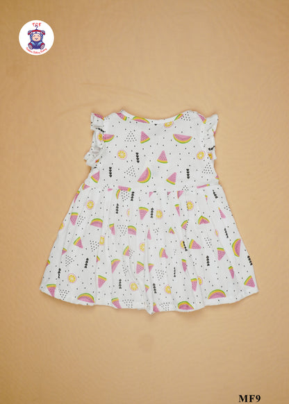 White & Watermelon - Girls Readymade Muslin Frocks