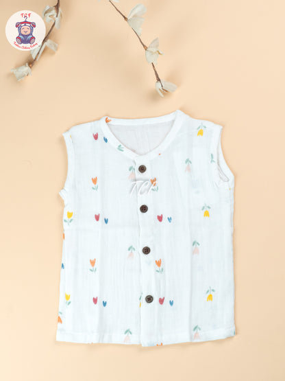 White Floral - Unisex Muslin Jabla