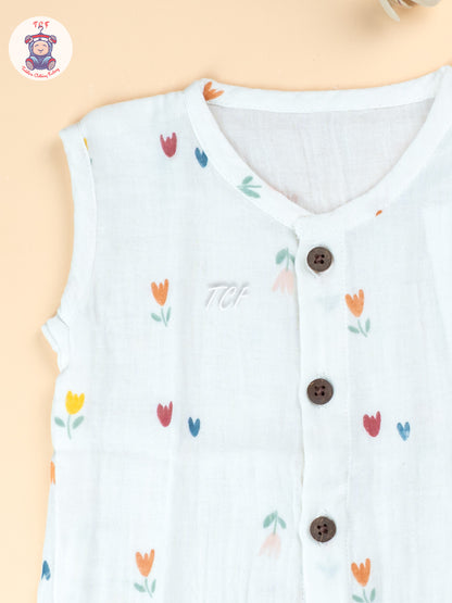 White Floral - Unisex Muslin Jabla