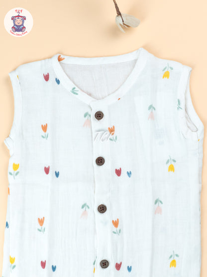 White Floral - Unisex Muslin Jabla
