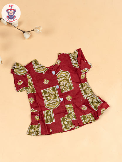 Maroon & Grey  - Girls Ajrakh Printed Co-ords Sets