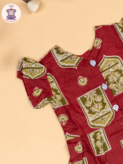 Maroon & Grey  - Girls Ajrakh Printed Co-ords Sets