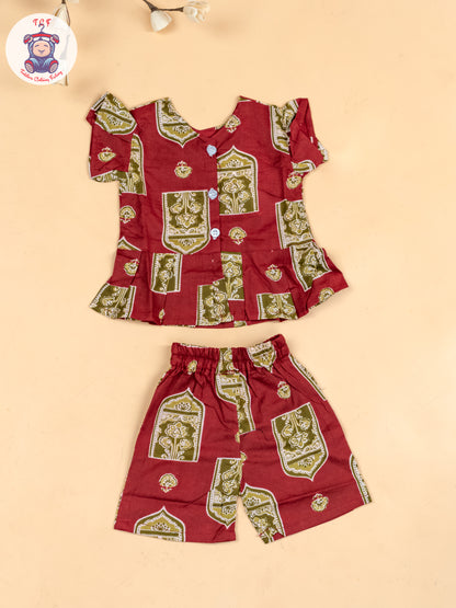 Maroon & Grey  - Girls Ajrakh Printed Co-ords Sets