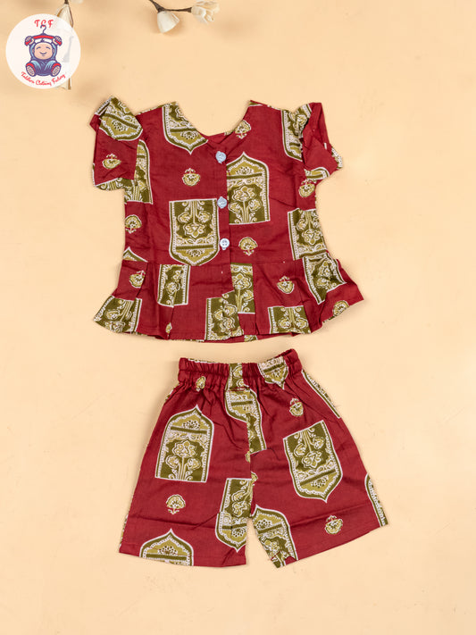 Maroon & Grey  - Girls Ajrakh Printed Co-ords Sets