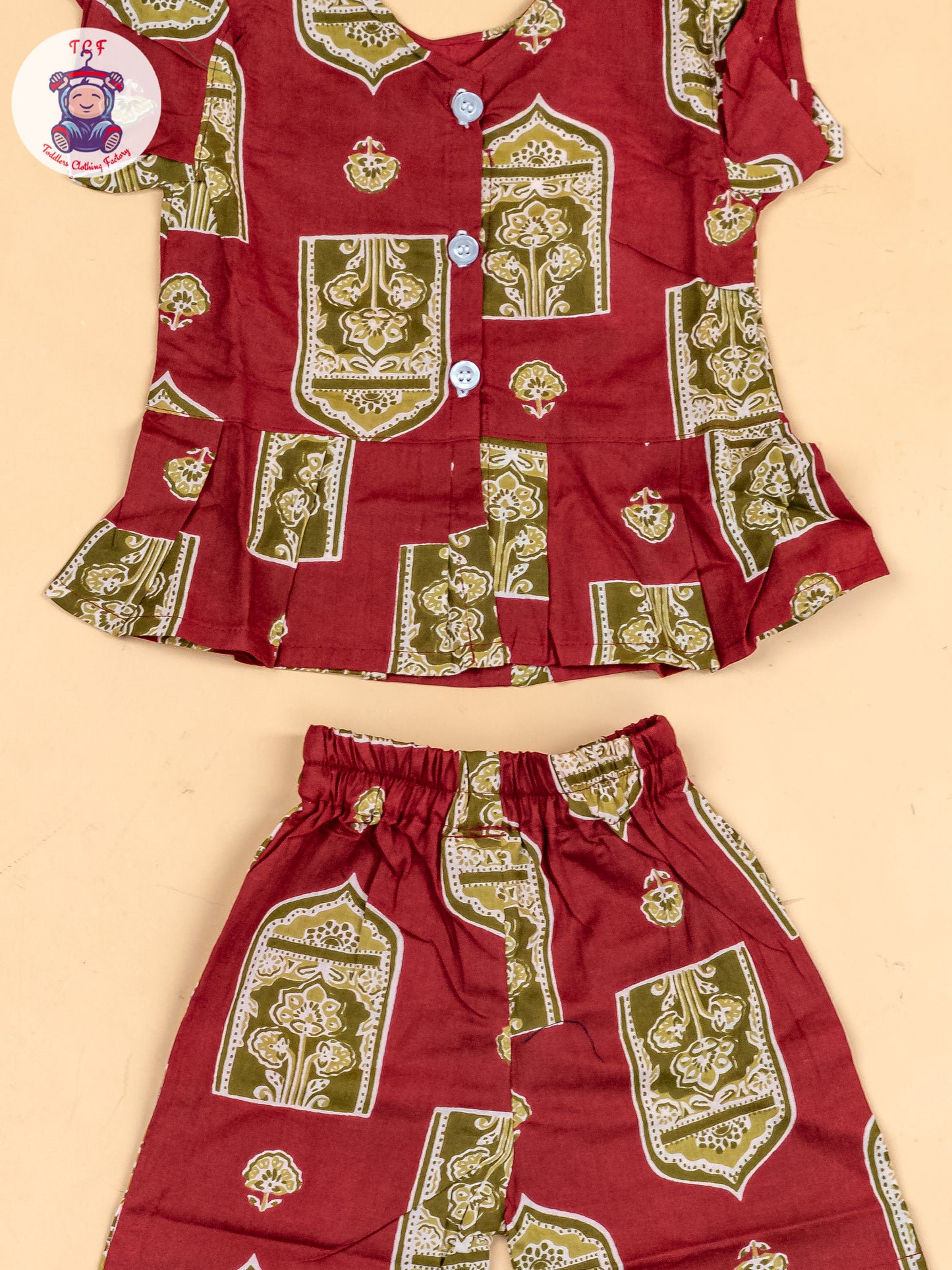Maroon & Grey  - Girls Ajrakh Printed Co-ords Sets