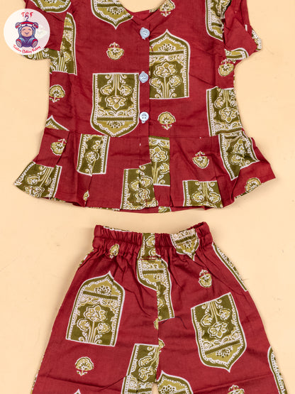 Maroon & Grey  - Girls Ajrakh Printed Co-ords Sets