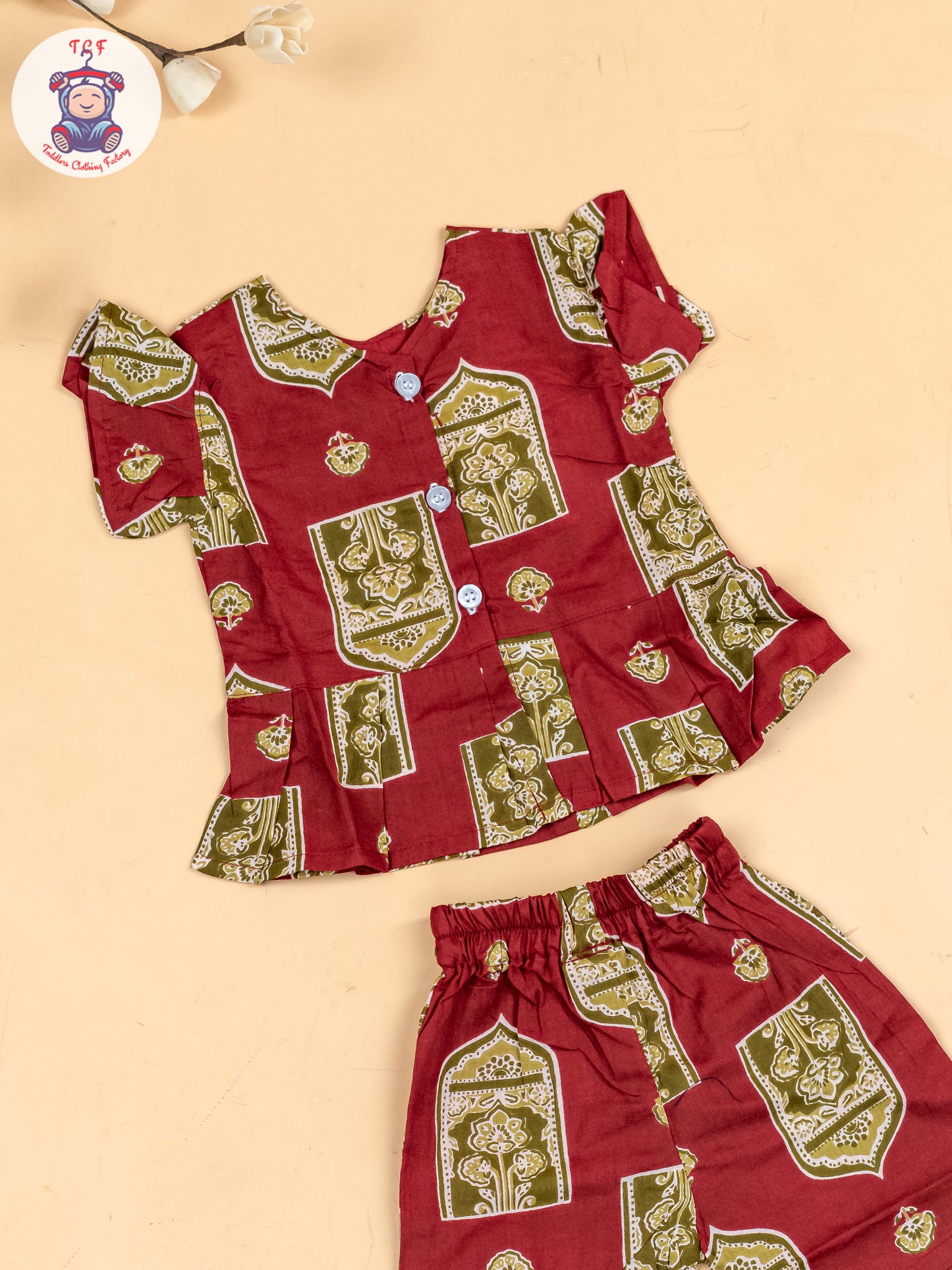 Maroon & Grey  - Girls Ajrakh Printed Co-ords Sets