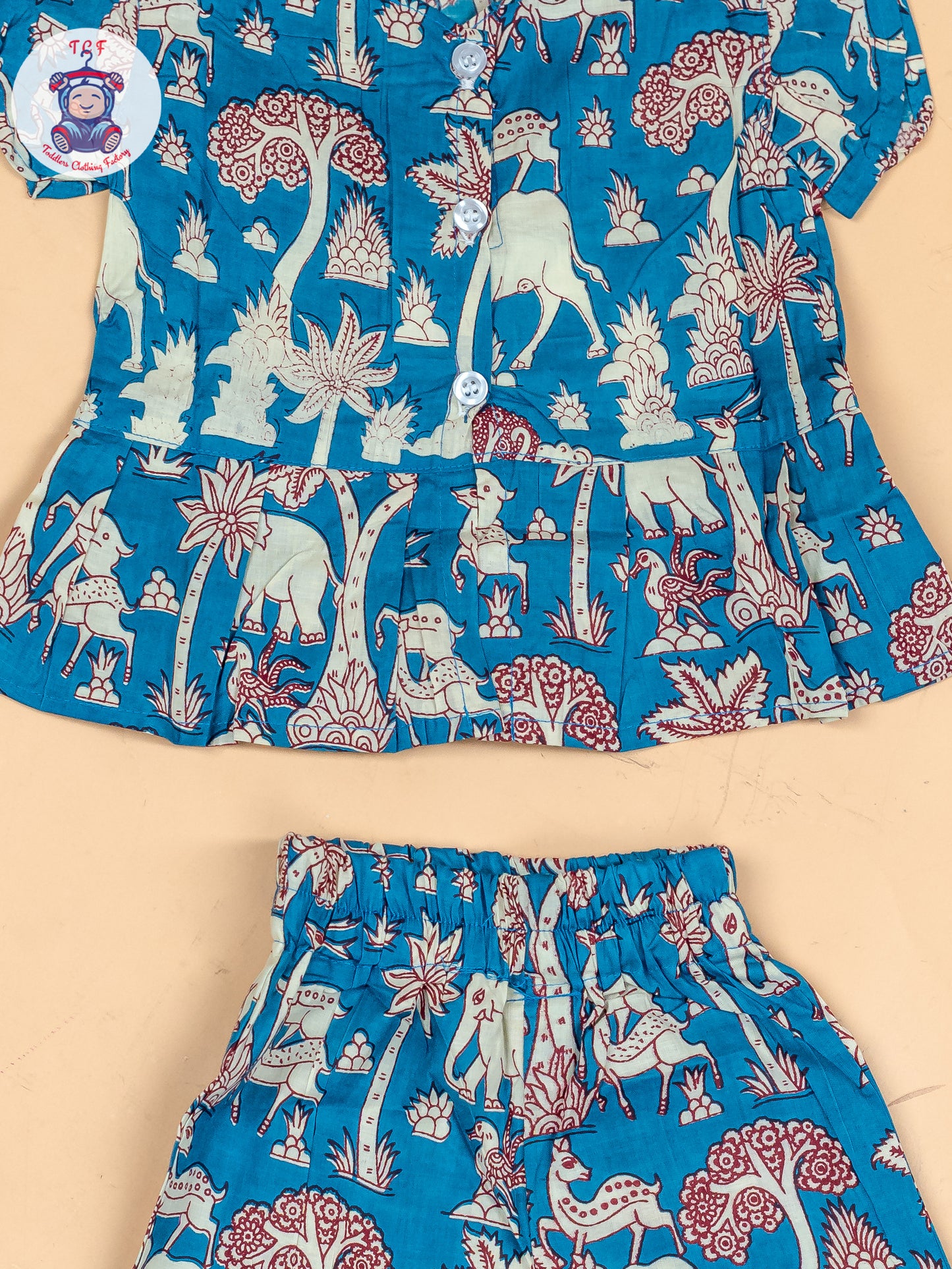 Sky Blue & White  - Girls Kalamkari Printed Co-ords Sets