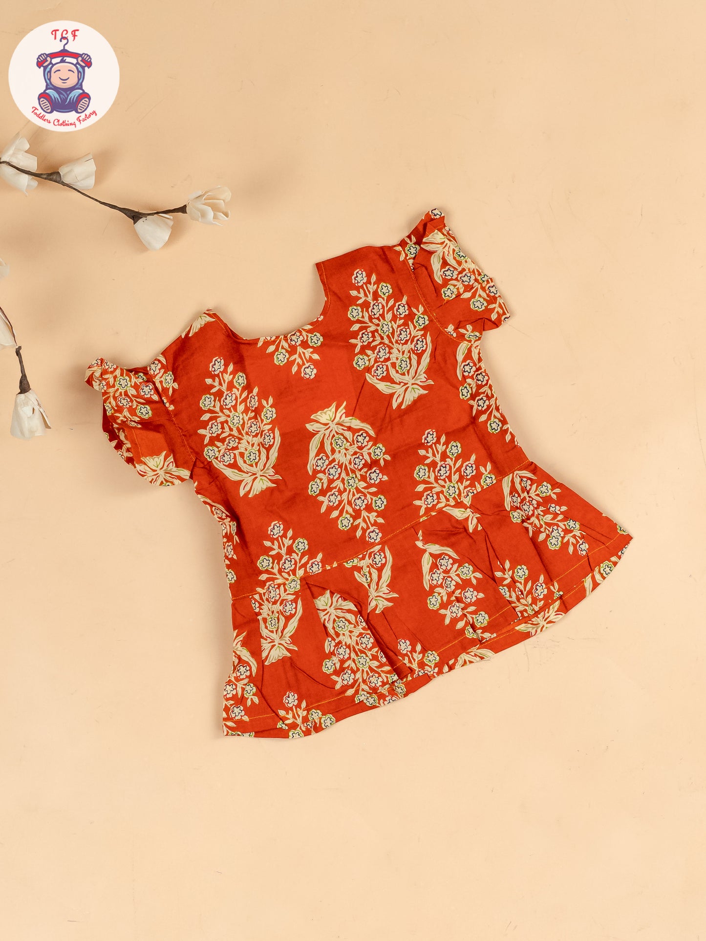 Rust Orange & Cream  - Girls Floral Printed Co-ords Sets