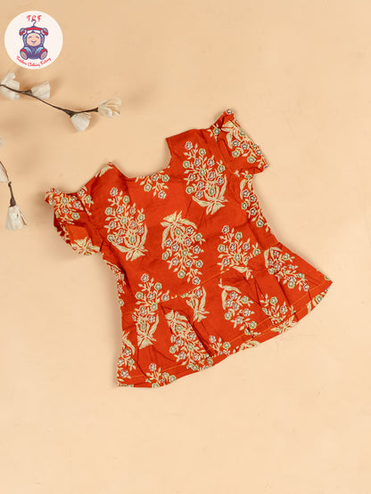 Rust Orange & Cream  - Girls Floral Printed Co-ords Sets