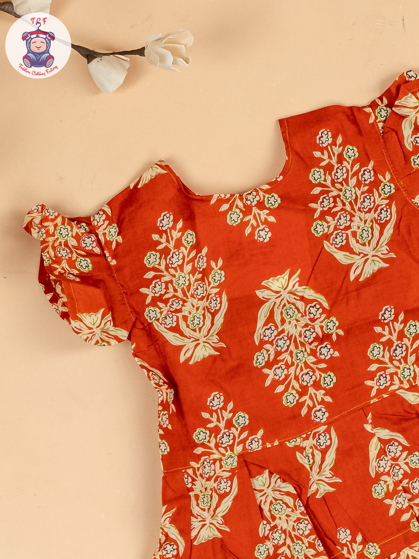Rust Orange & Cream  - Girls Floral Printed Co-ords Sets