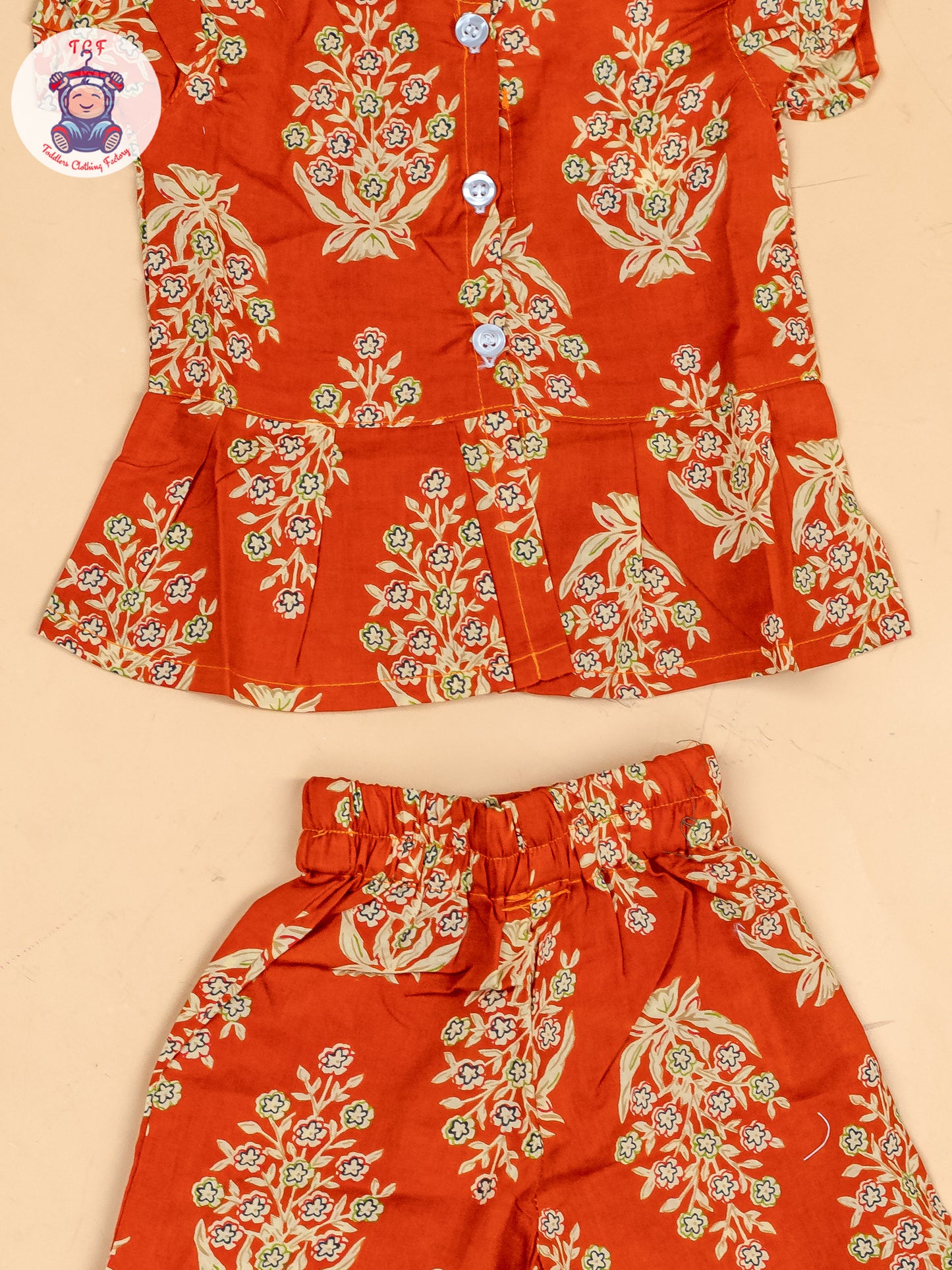 Rust Orange & Cream  - Girls Floral Printed Co-ords Sets