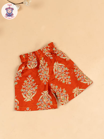 Rust Orange & Cream  - Girls Floral Printed Co-ords Sets