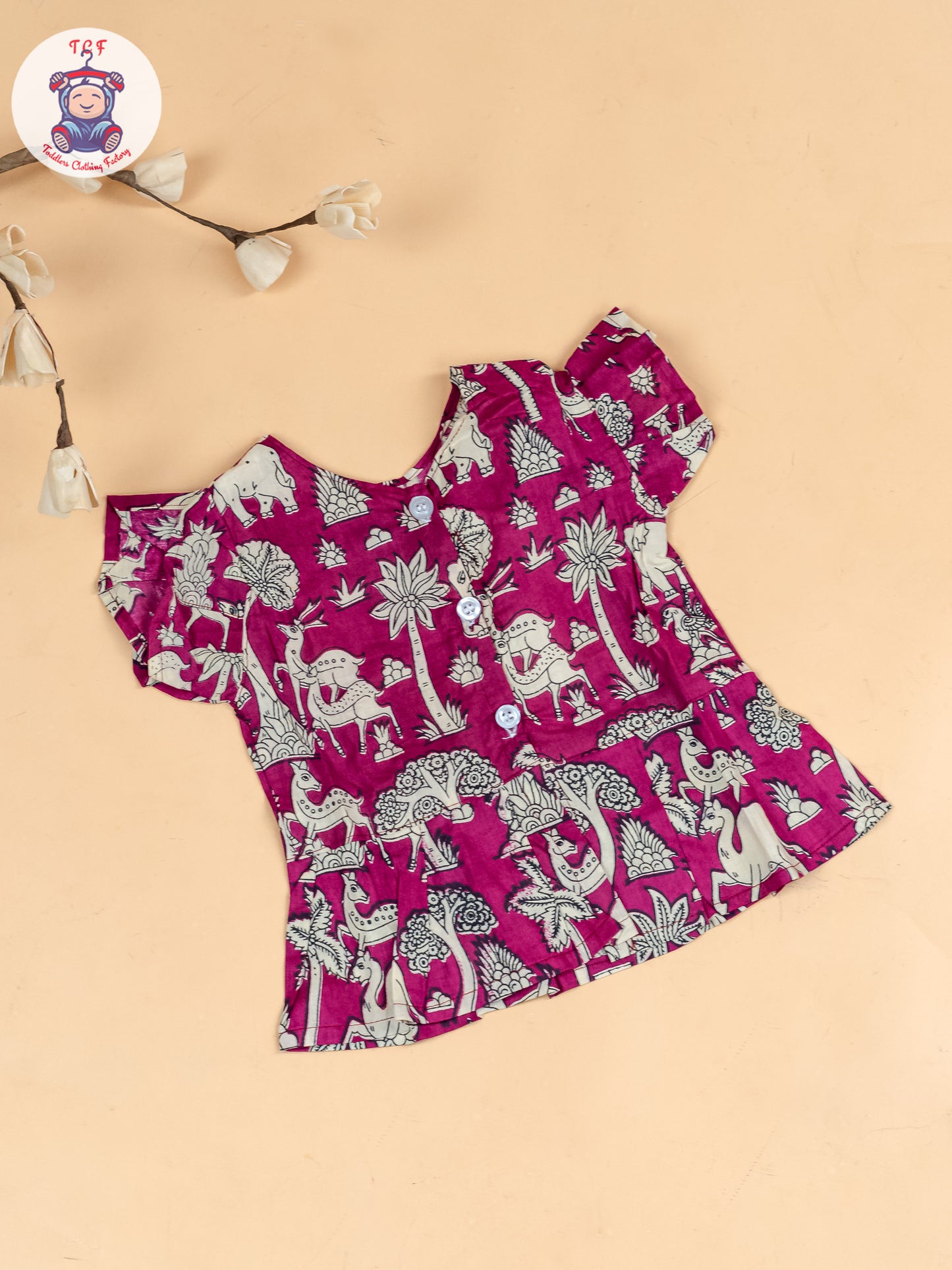 Light Pink & White  - Girls Kalamkari Printed Co-ords Sets