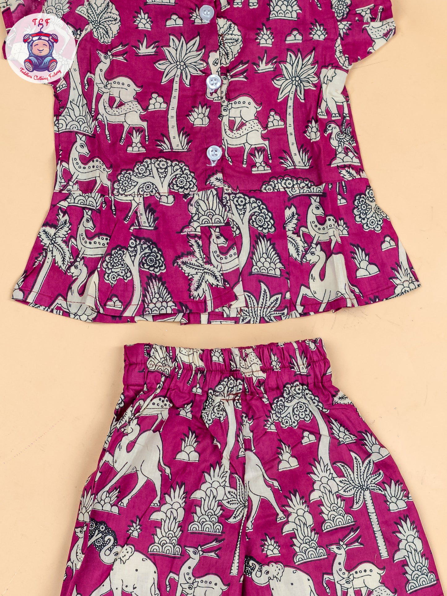 Light Pink & White  - Girls Kalamkari Printed Co-ords Sets
