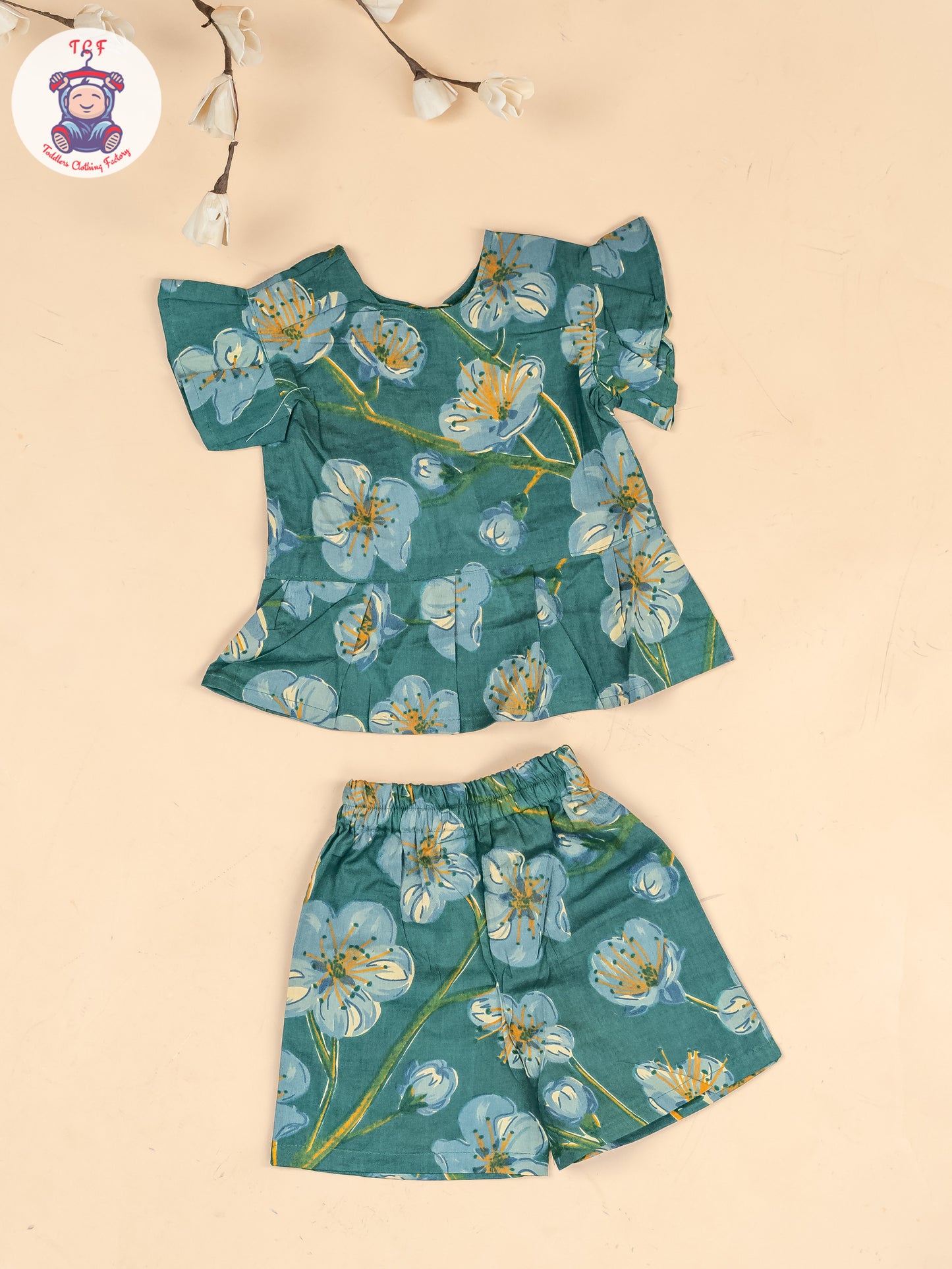 Light Blue - Girls Floral Printed Co-ords Sets