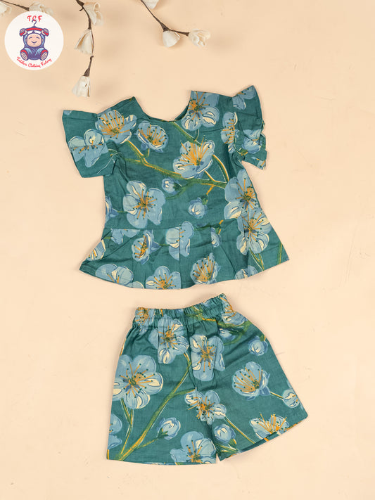 Light Blue - Girls Floral Printed Co-ords Sets