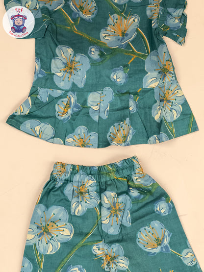 Light Blue - Girls Floral Printed Co-ords Sets