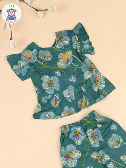 Light Blue - Girls Floral Printed Co-ords Sets