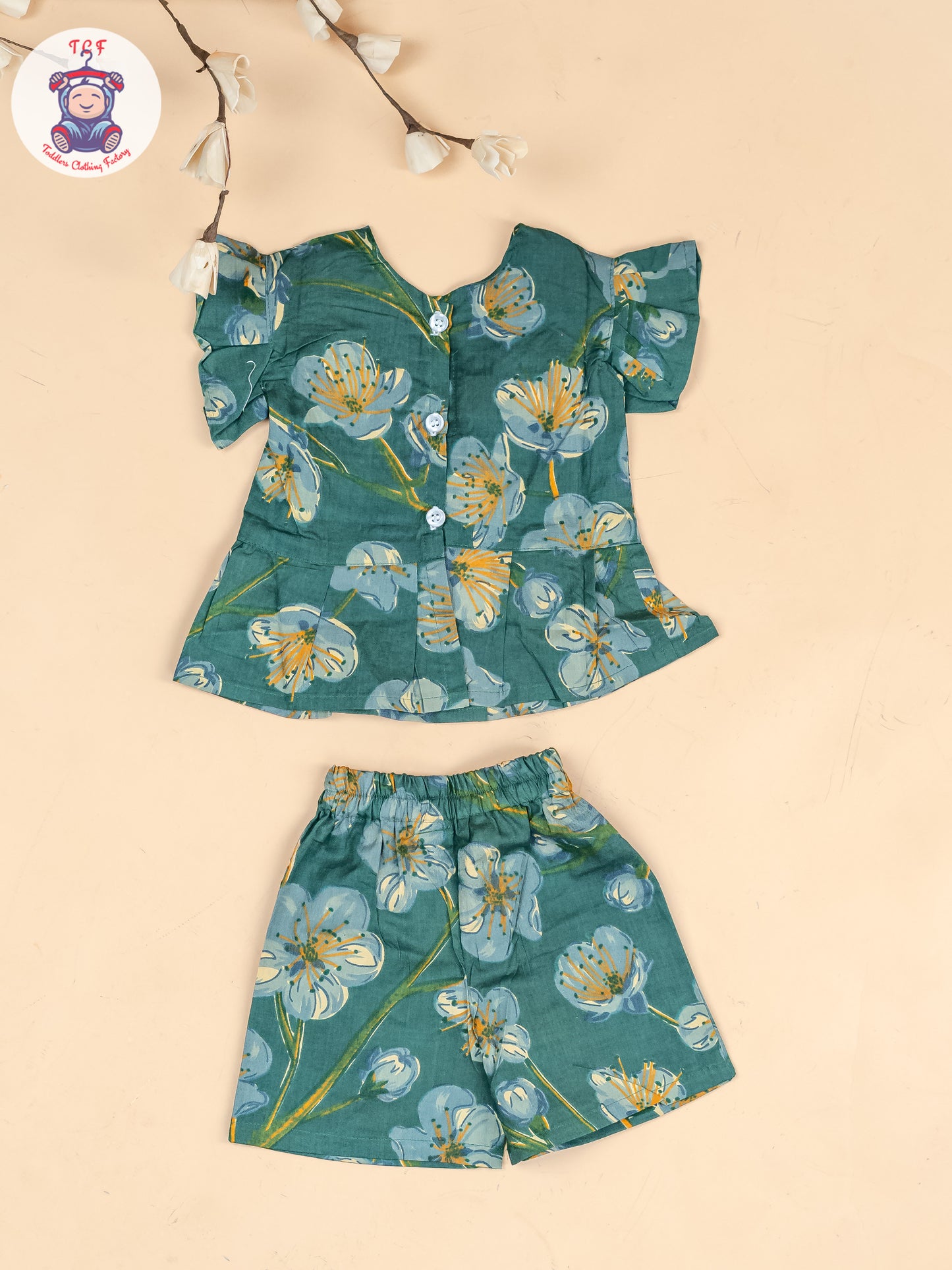 Light Blue - Girls Floral Printed Co-ords Sets