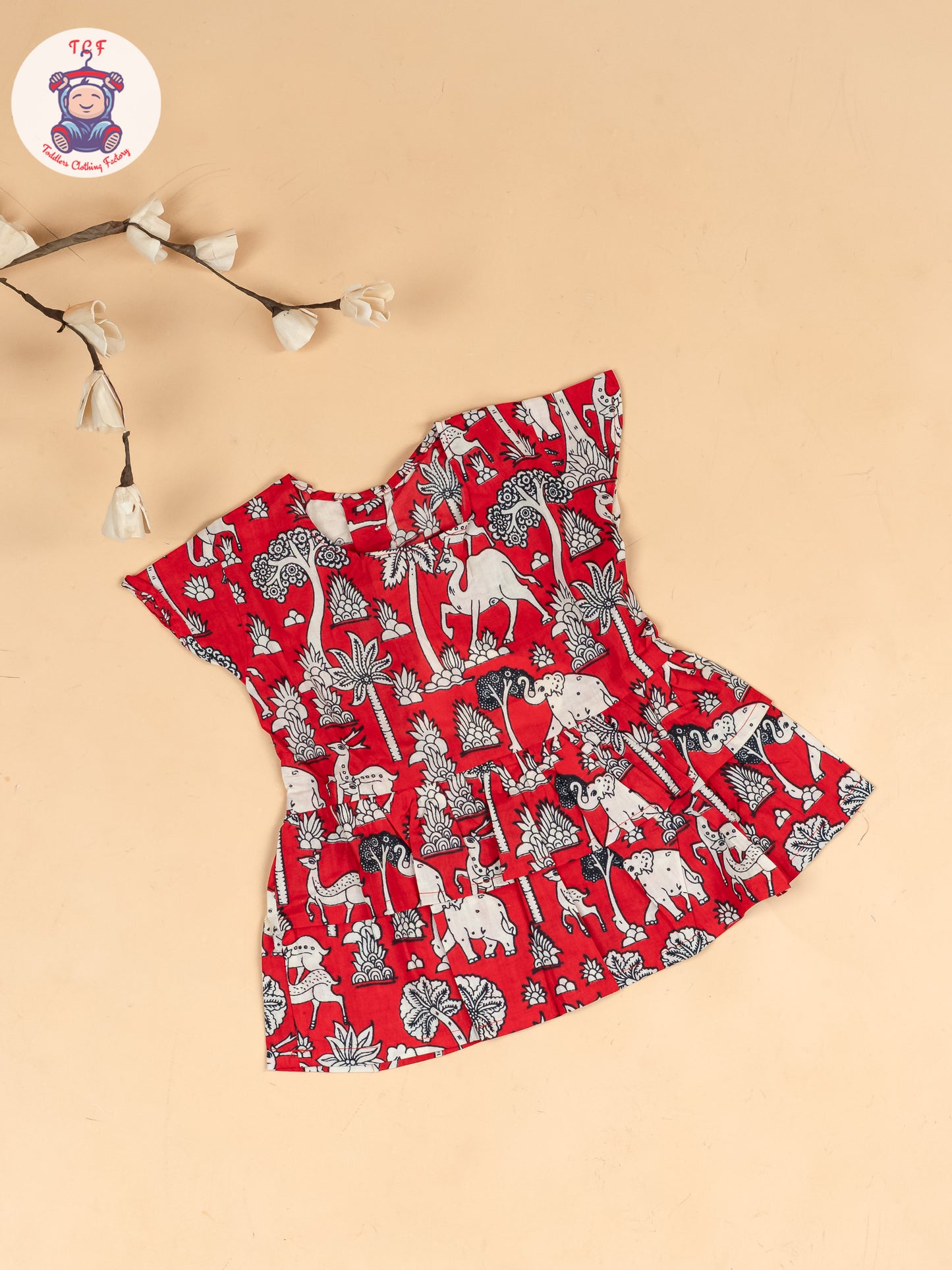 Red & White  - Girls Kalamkari Printed Co-ords Sets