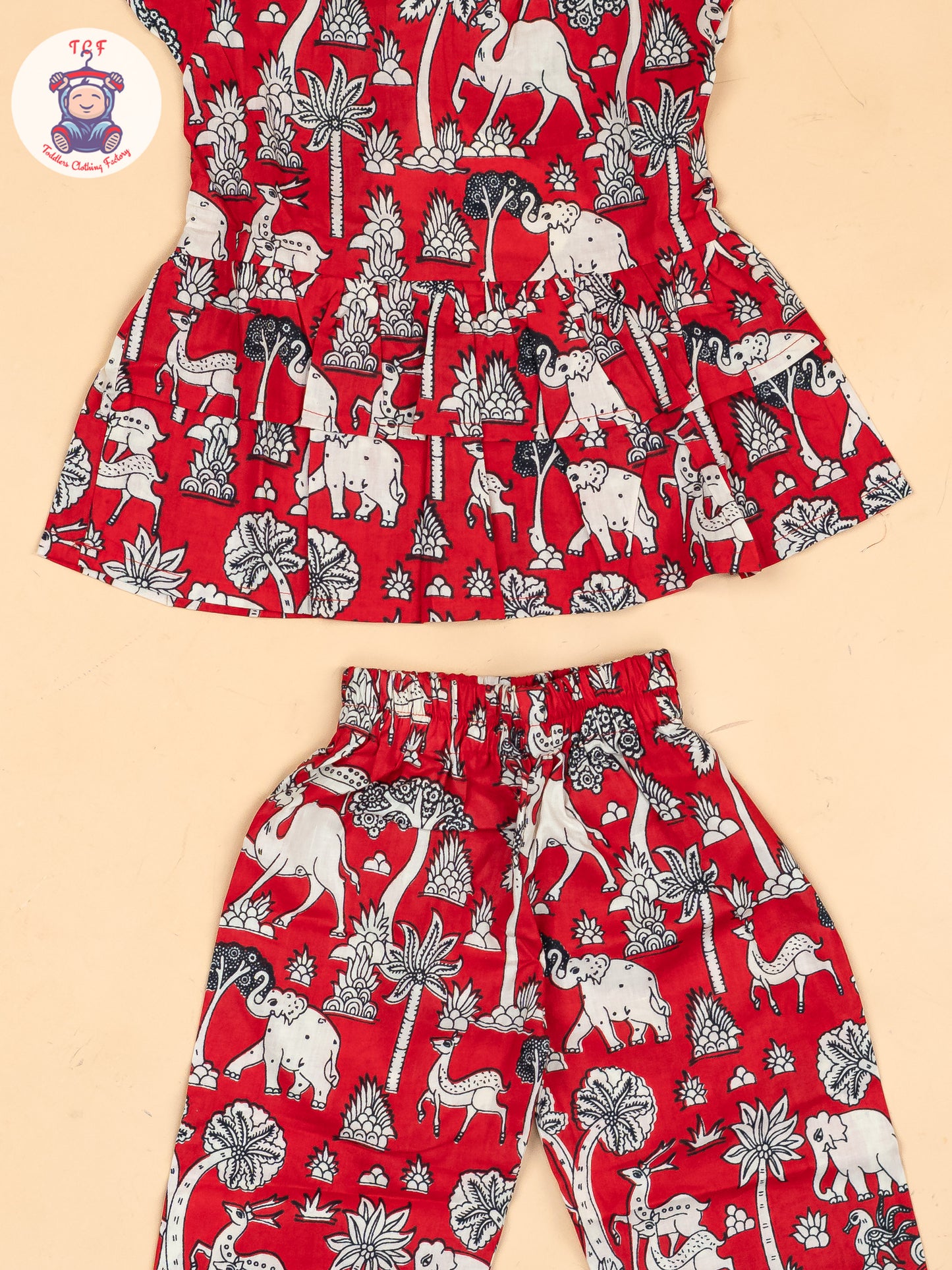 Red & White  - Girls Kalamkari Printed Co-ords Sets
