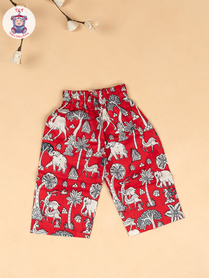 Red & White  - Girls Kalamkari Printed Co-ords Sets