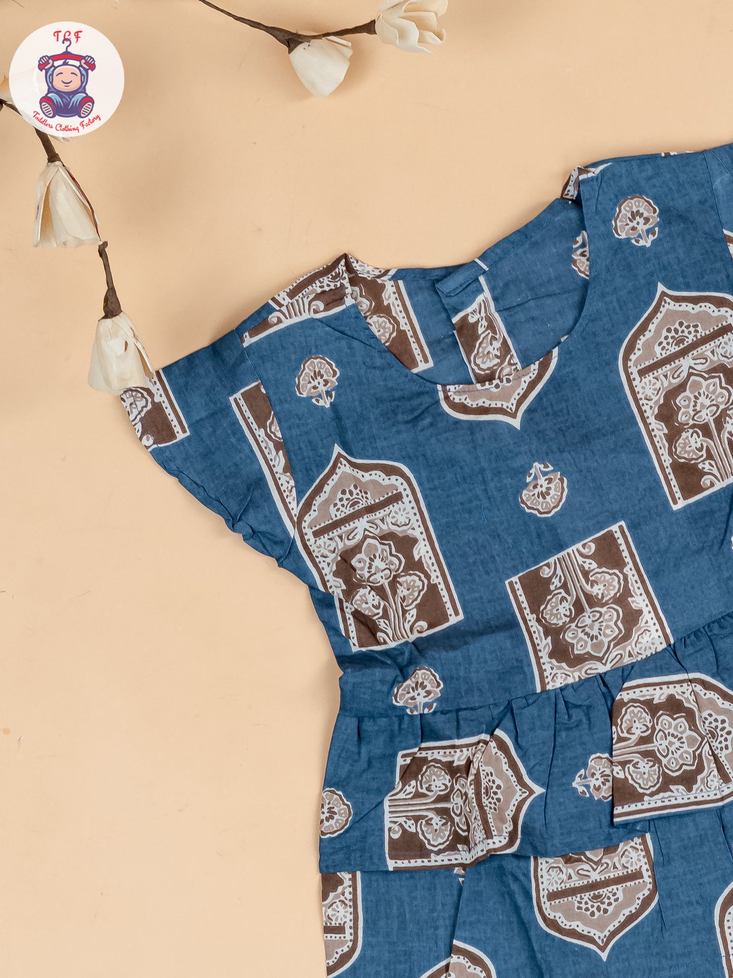 Light Blue & Brown - Girls Ajrakh Printed Co-ords Sets