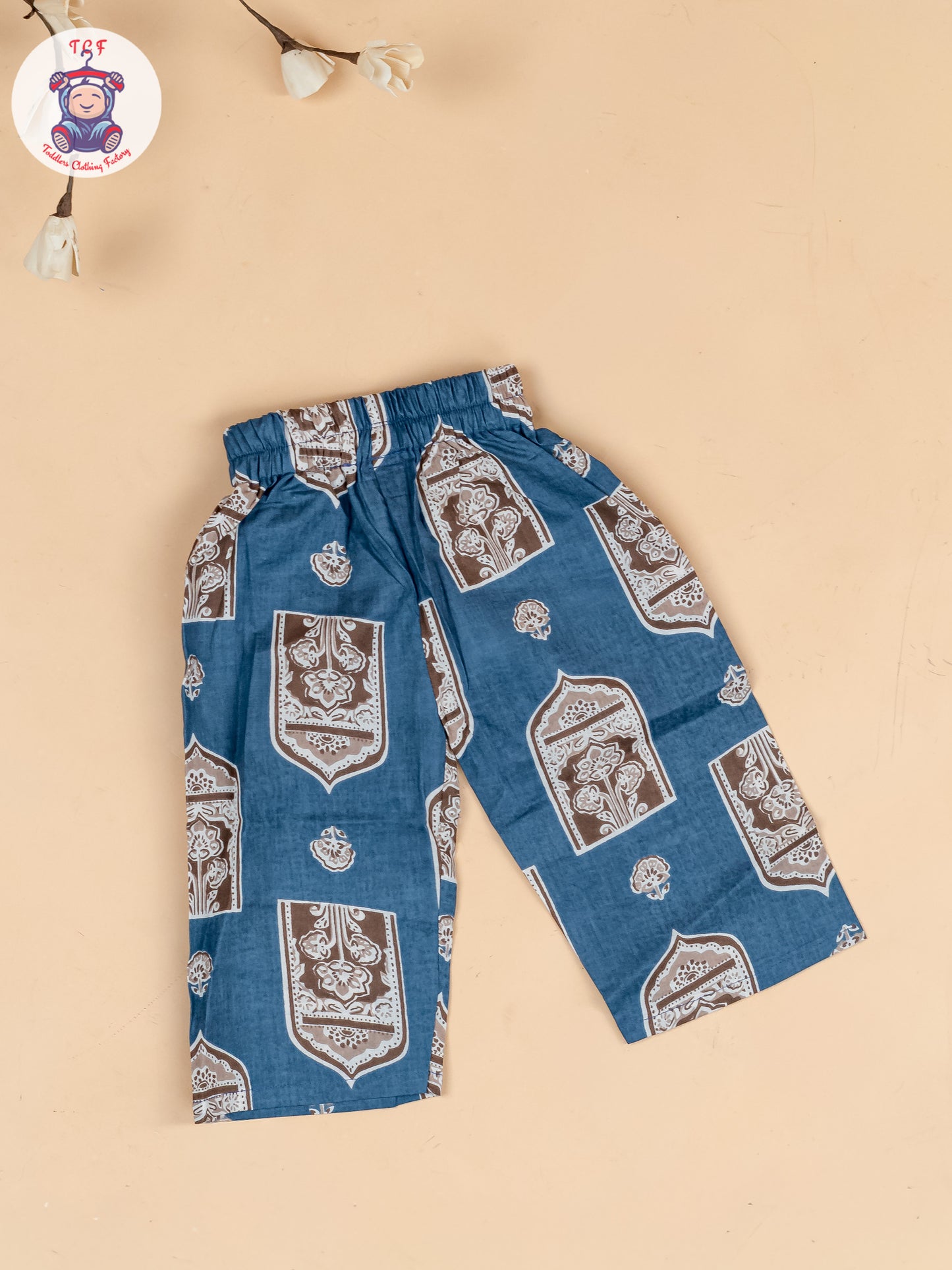 Light Blue & Brown - Girls Ajrakh Printed Co-ords Sets
