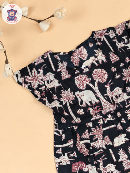 Black - Girls Kalamkari Printed Co-ords Sets