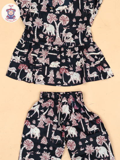 Black - Girls Kalamkari Printed Co-ords Sets