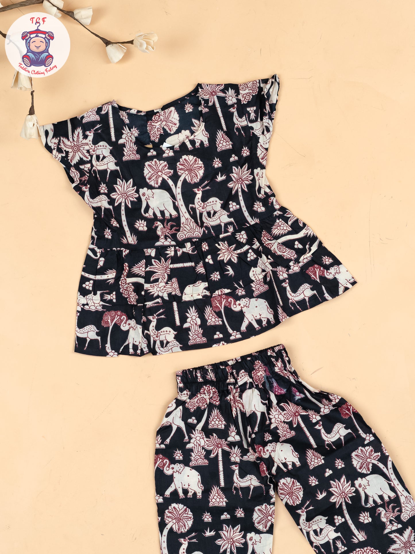 Black - Girls Kalamkari Printed Co-ords Sets