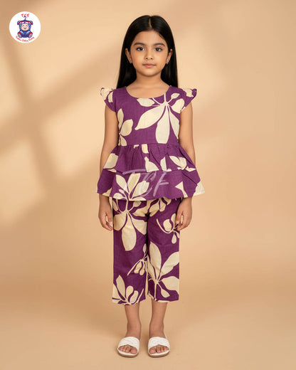 Violet & Beige - Girls Readymade Co-ords Sets