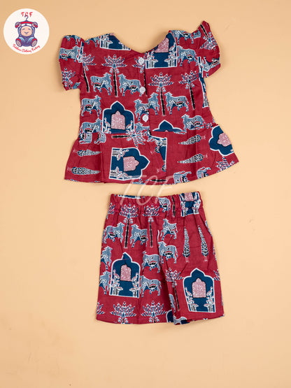Maroon & Blue - Girls Readymade Co-ords Sets
