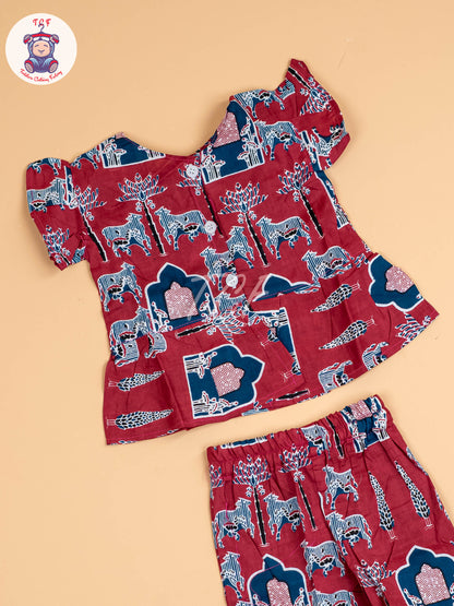 Maroon & Blue - Girls Readymade Co-ords Sets