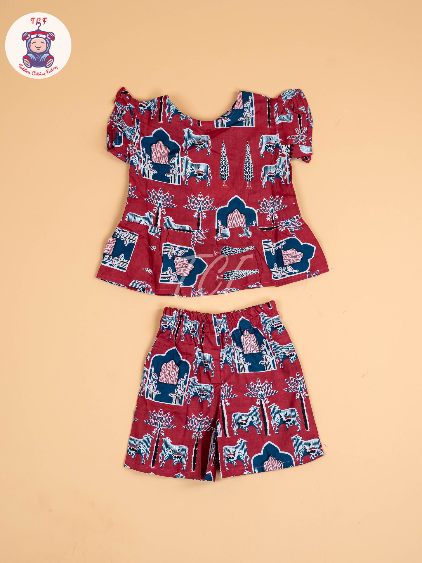 Maroon & Blue - Girls Readymade Co-ords Sets
