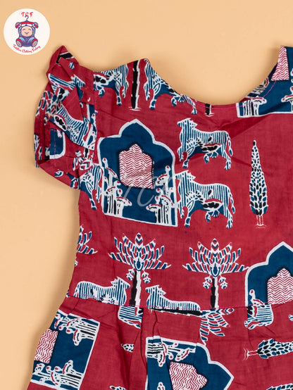 Maroon & Blue - Girls Readymade Co-ords Sets