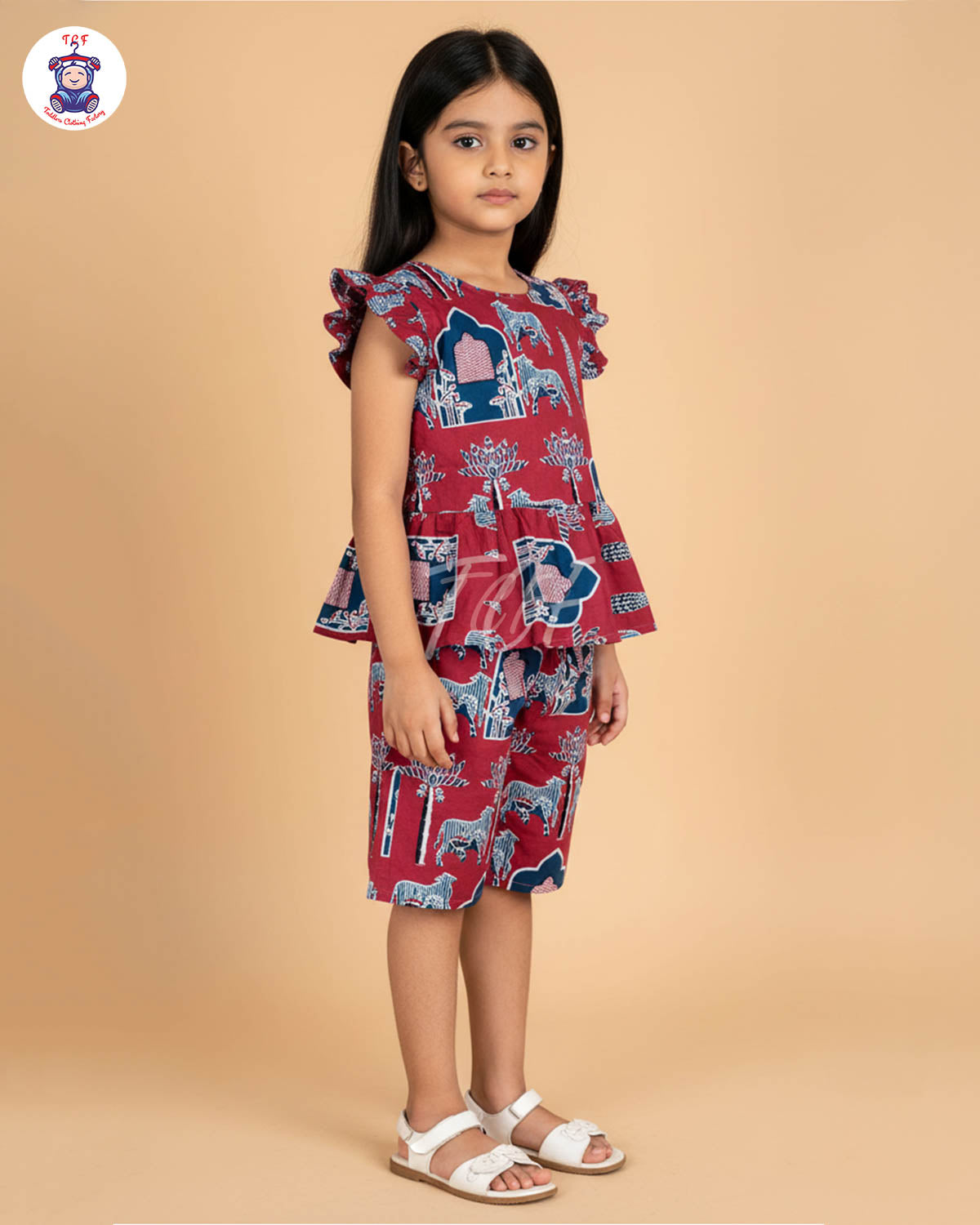 Maroon & Blue - Girls Readymade Co-ords Sets