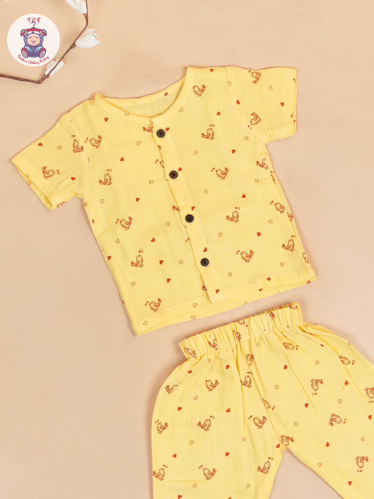 Yellow - Unisex Muslin Pyjama Sets