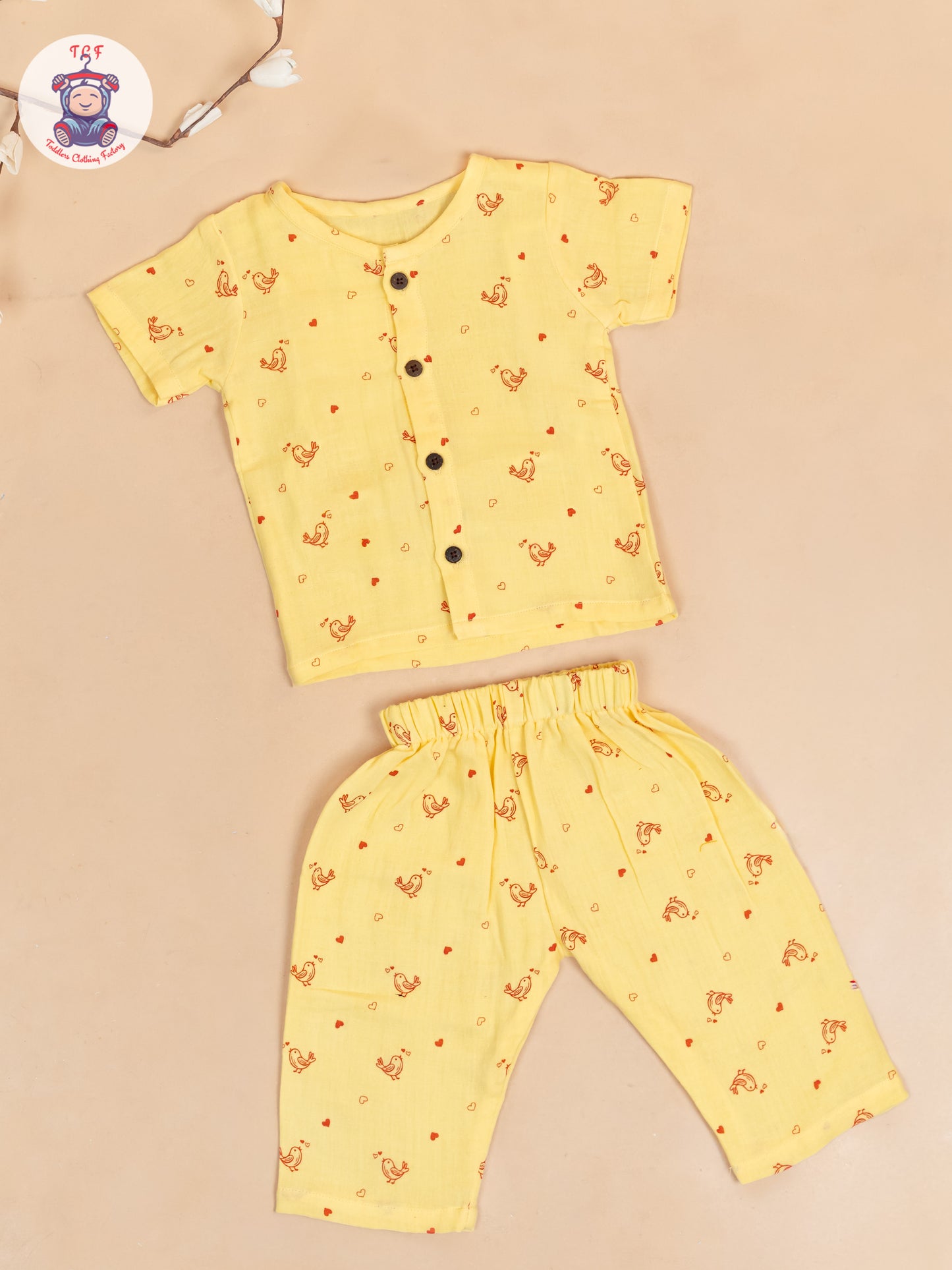 Yellow - Unisex Muslin Pyjama Sets